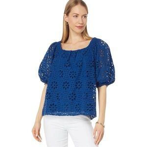 Lilly Pulitzer Kerrigan Elbow Sleeve Eyelet Top Size M